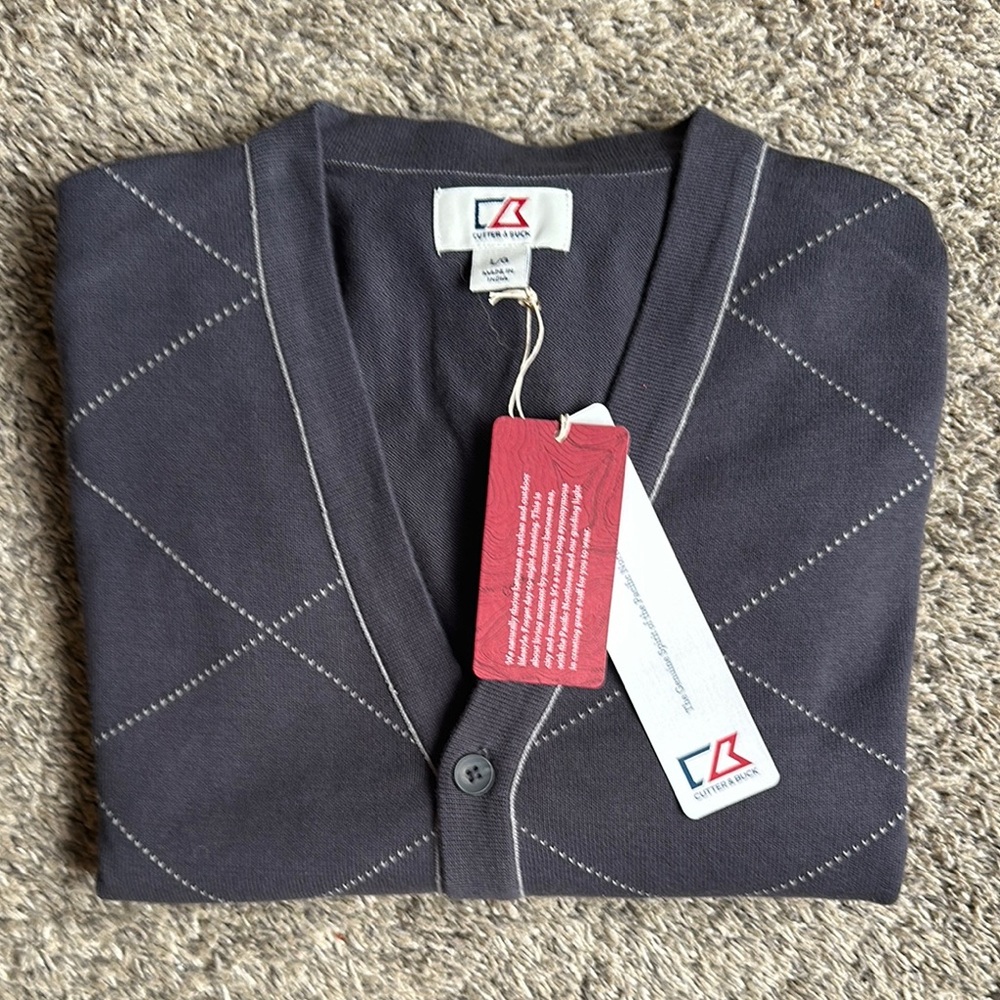 NWT Cutter & Buck Gray Argyle Men's Sweater Size Large